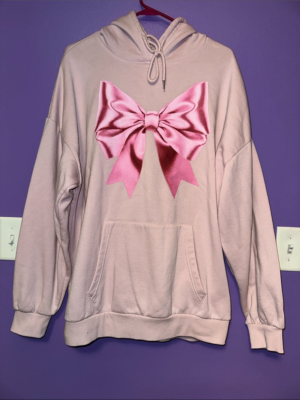 No Boundaries Light Pink Bow Hoodie with Satin Accent